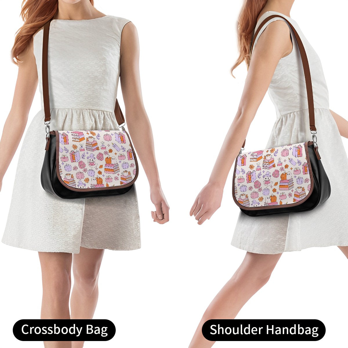 Cute bookish pumpkin ghosts bag satchel style handbag