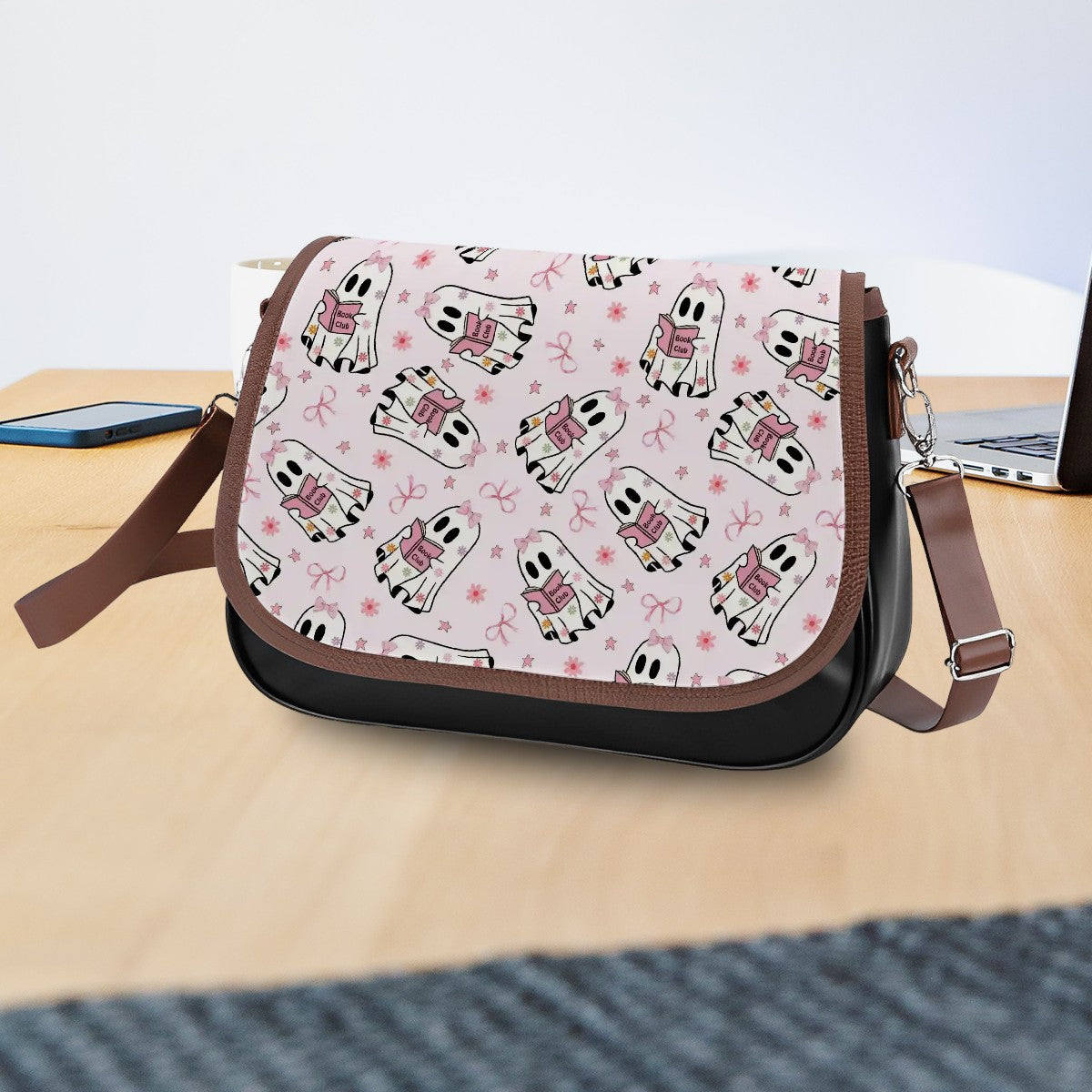 Cute reading ghosts bookish vegan leather bag satchel handbag