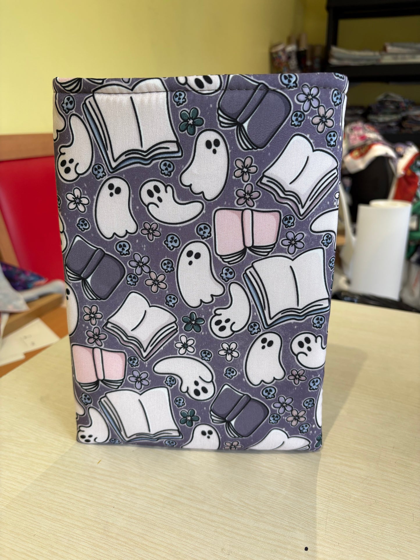 Cartoon style books and ghosts Halloween bookbestie book sleeve padded and lined book protector book jackets, fabric dust jackets