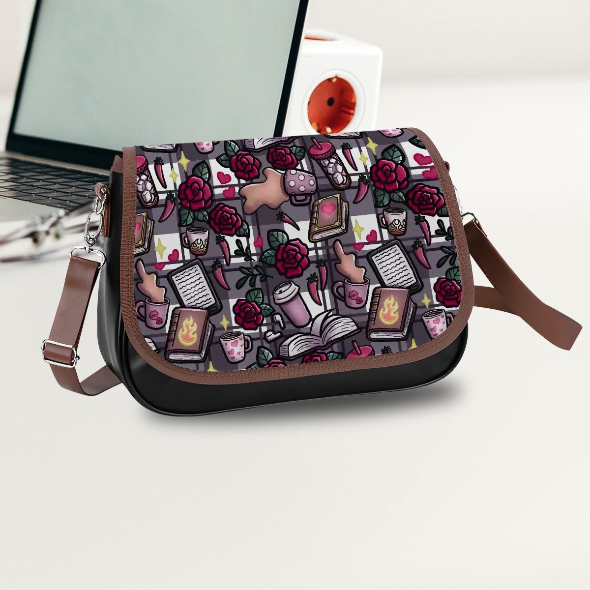 Coffee books and smut bookish vegan Leather Shoulder Bag handbag