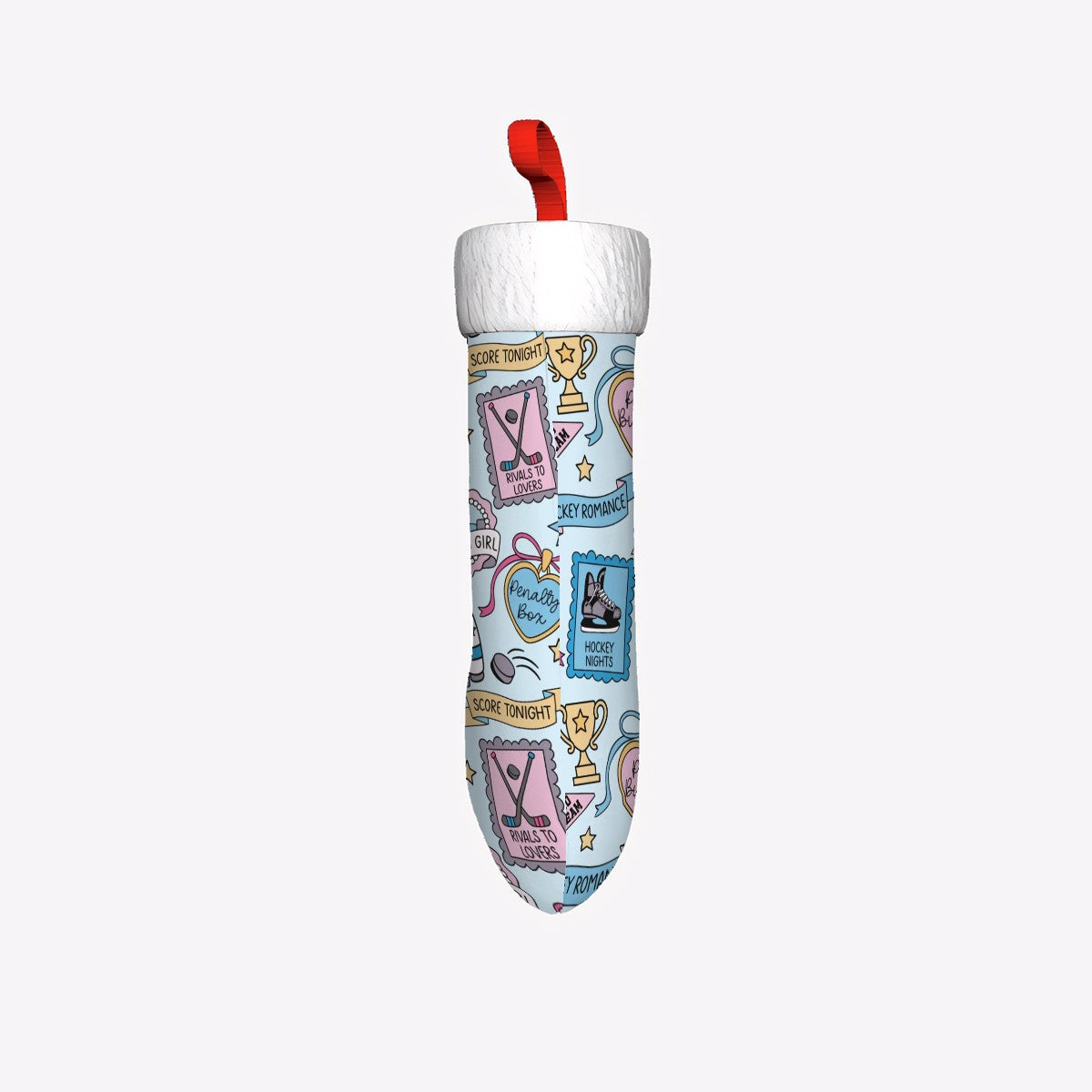 Plush Christmas Stockings Hockey Romance Blue Pattern