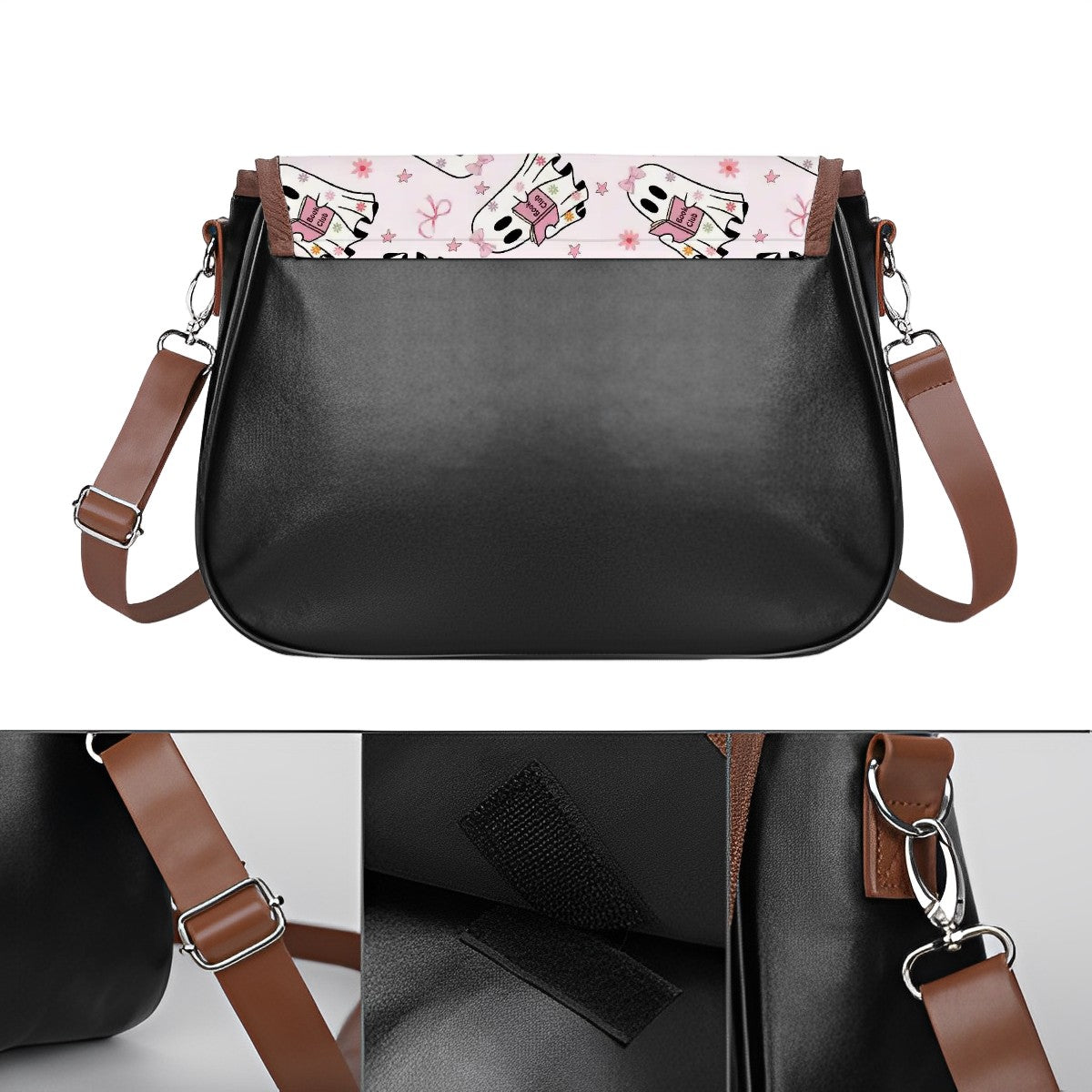 Cute reading ghosts bookish vegan leather bag satchel handbag
