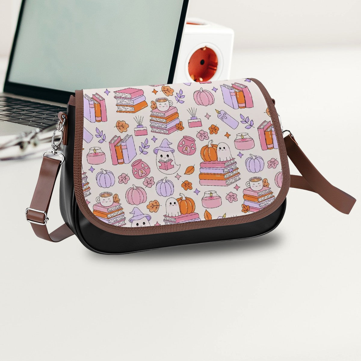 Cute bookish pumpkin ghosts bag satchel style handbag