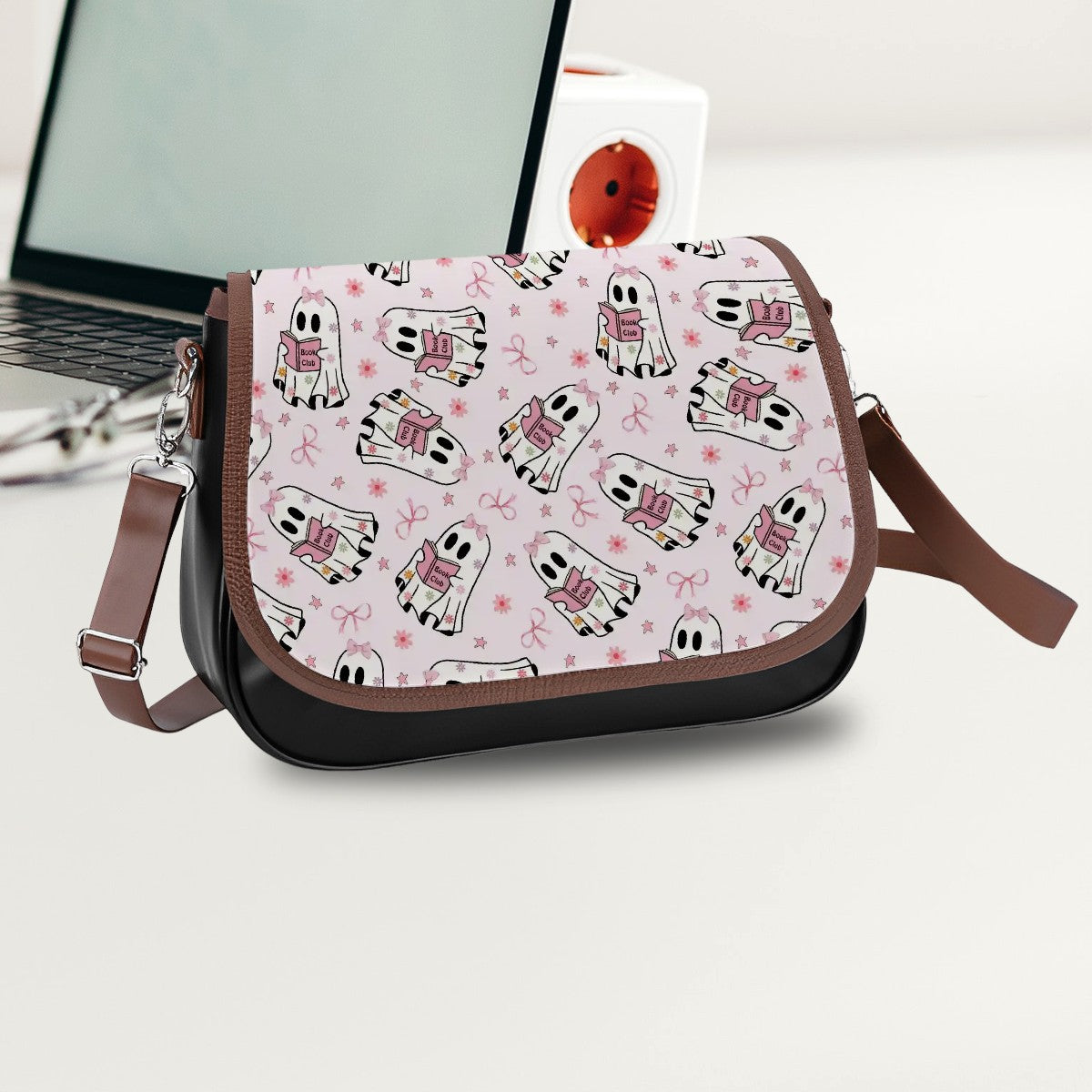 Cute reading ghosts bookish vegan leather bag satchel handbag