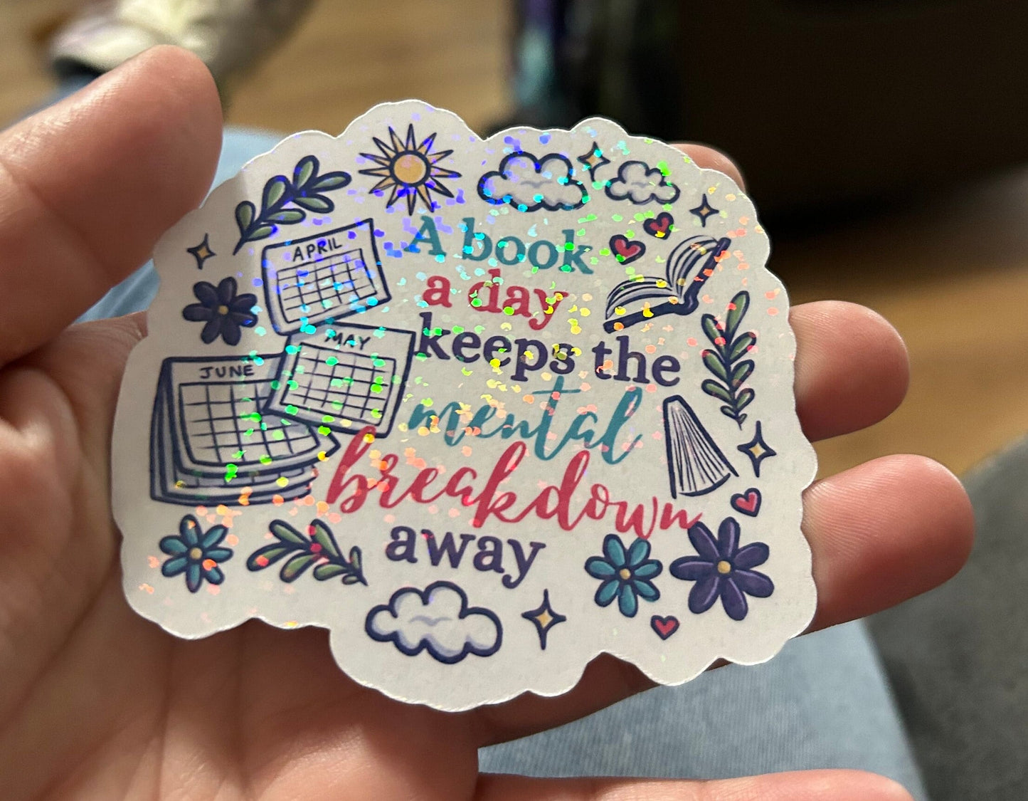 A book a day keeps the mental breakdown away sparkly sticker bookish book lover reader sticker for kindle, kindle decal decoration,