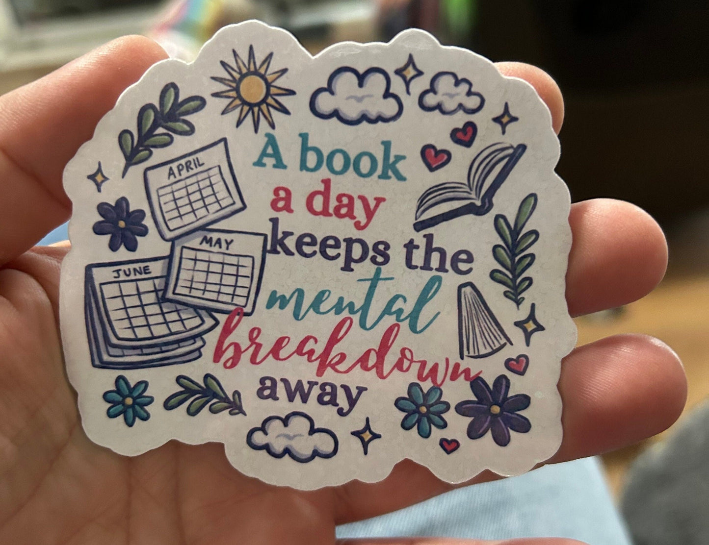 A book a day keeps the mental breakdown away sparkly sticker bookish book lover reader sticker for kindle, kindle decal decoration,