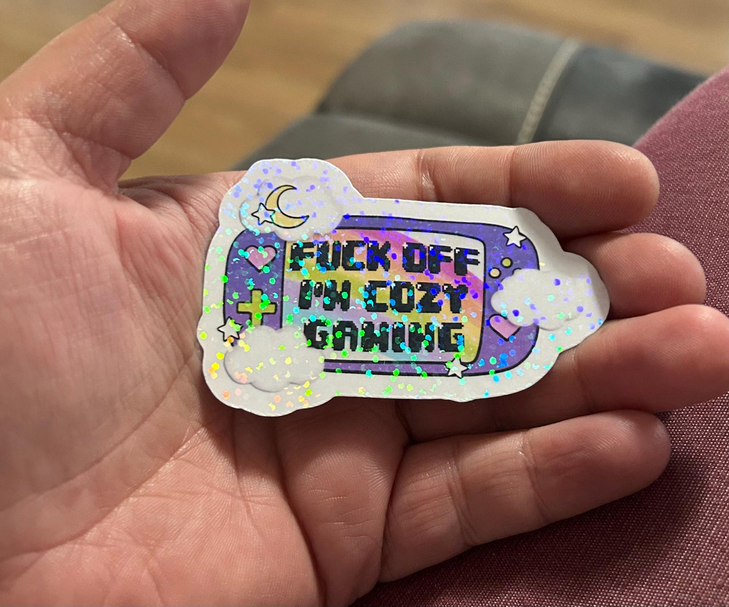 F*ck off I’m cosy gaming gamer glossy sticker mental health anxiety sticker for kindle, kindle decal decoration