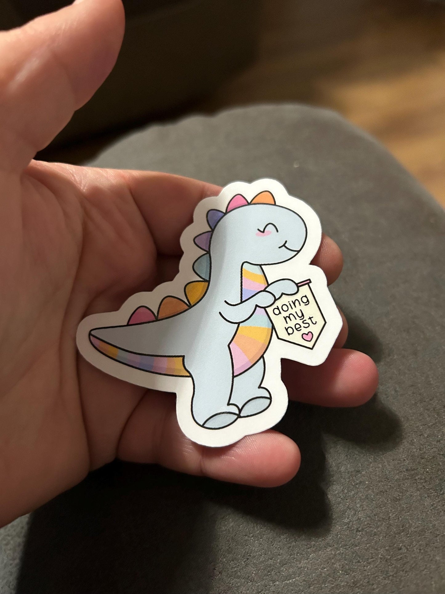 Doing my best Dino dinosaur motivational glossy sticker mental health anxiety sticker for kindle, kindle decal decoration
