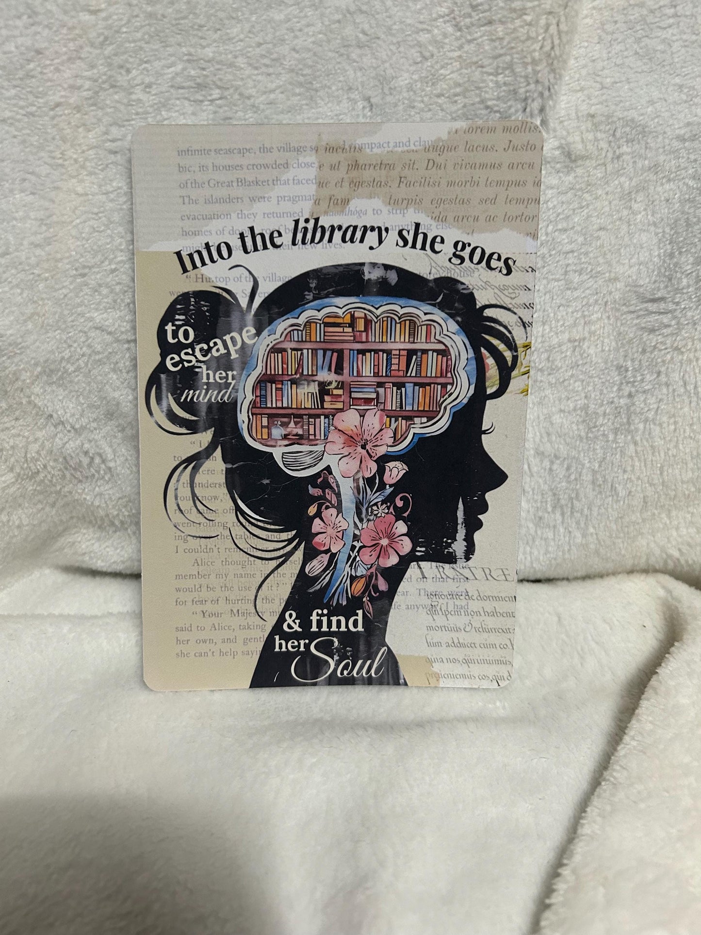 Into the library she goes to escape her mind kindle e reader insert card for clear case, kindle accessory decoration, kindle, paperwhite
