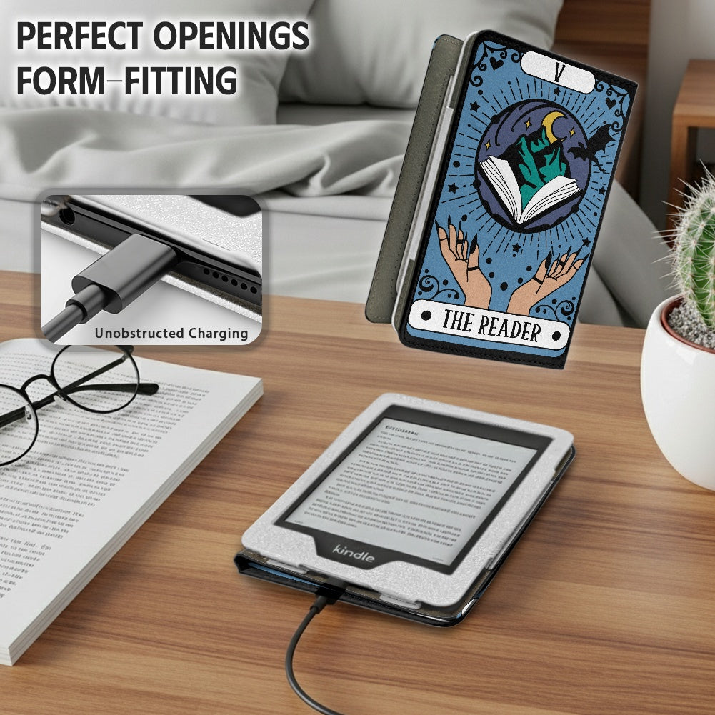 The Reader tarot style PU cover for Kindle paperwhite 11th 12th generation wallet style e-reader case in vegan leather