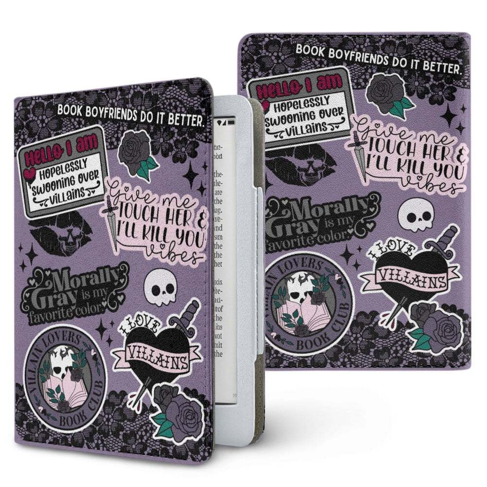 Villains sticker style PU cover for Kindle paperwhite 11th 12th gen vegan leather wallet style case