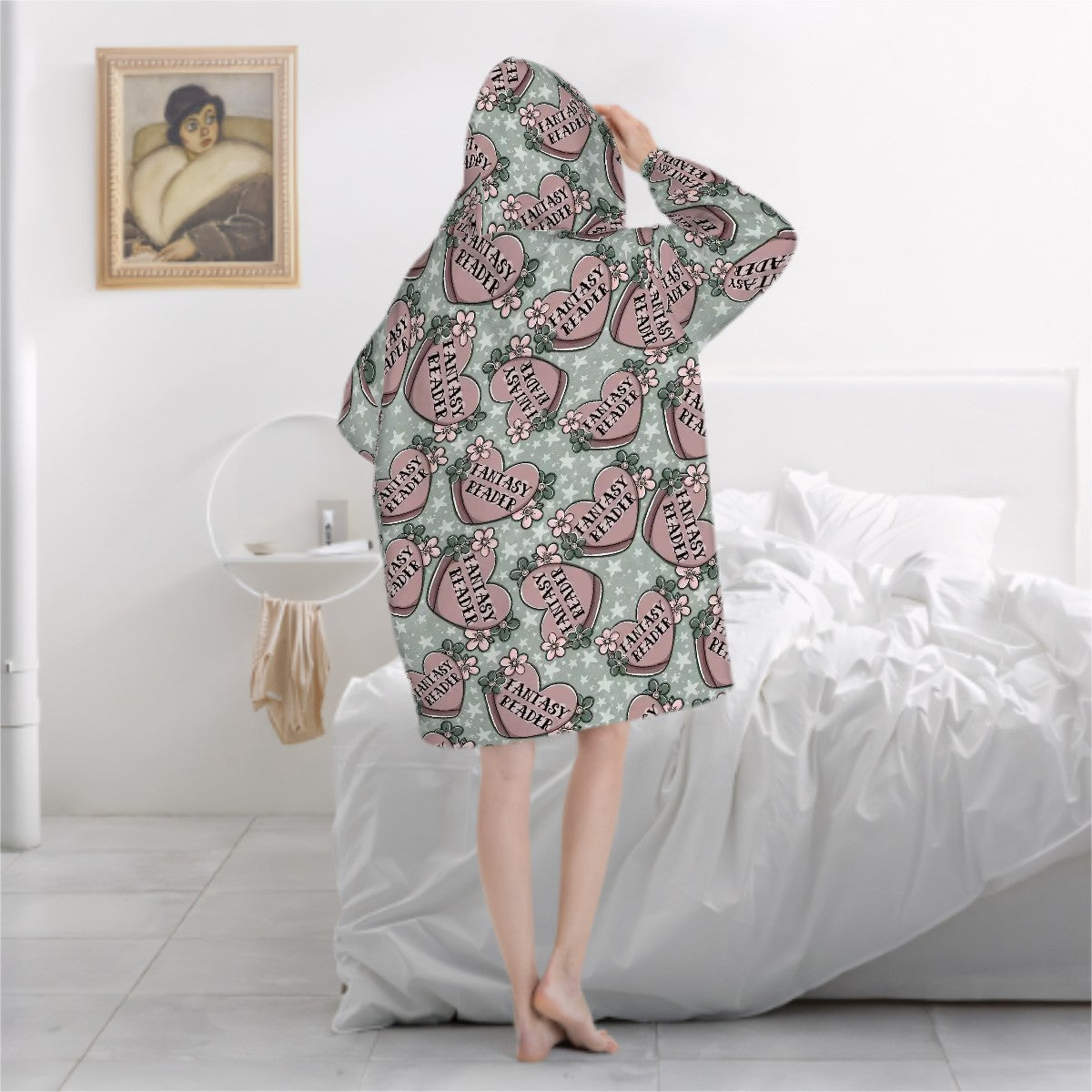 Fantasy reader hearts bookish hooded blanket