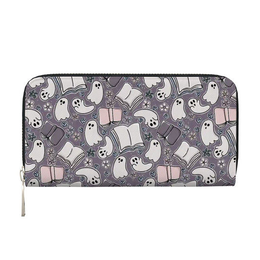 Cartoon bookish ghost vegan leather wallet purse