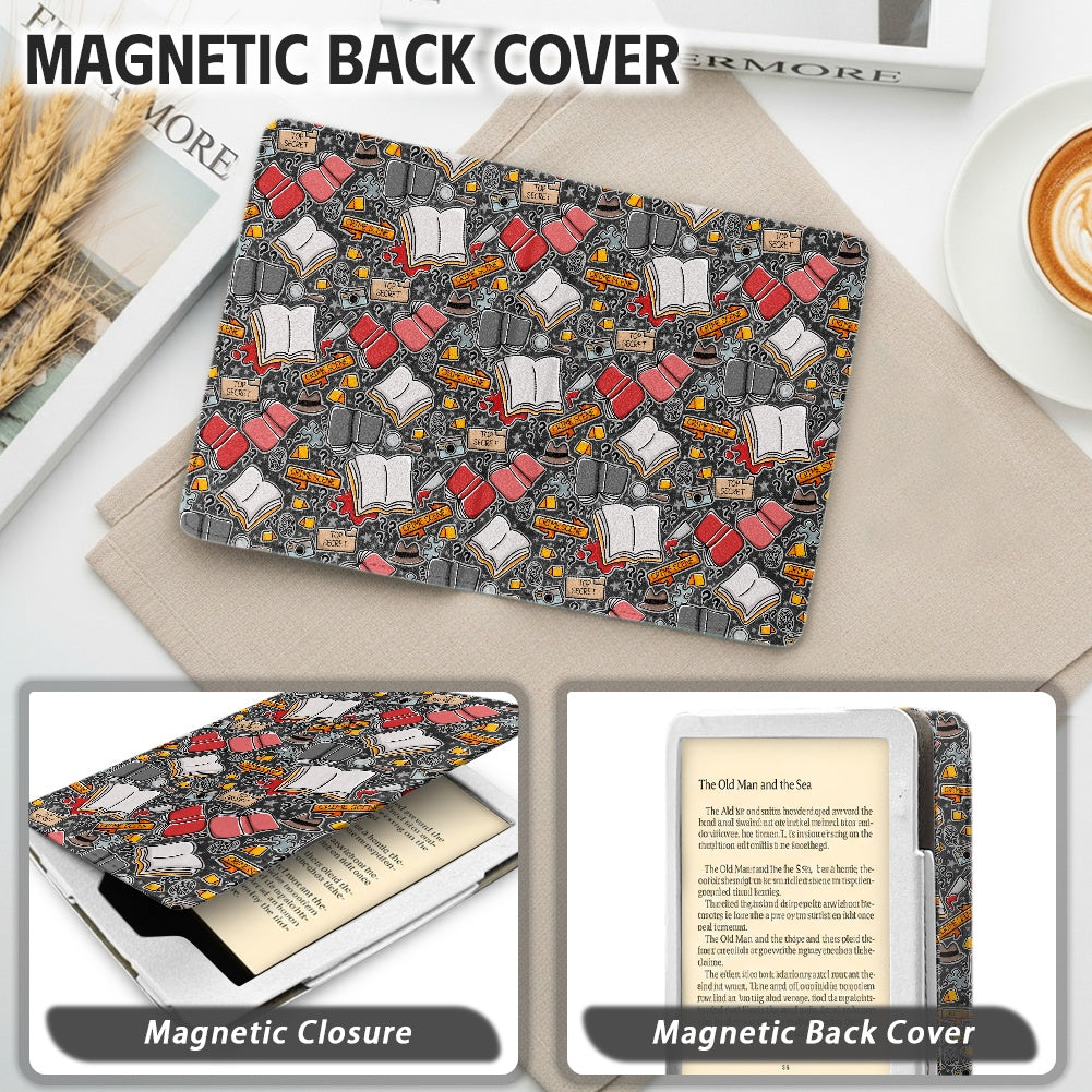 Cartoon crime scene thriller reader PU cover for Kindle 11th 12th gen and coloursoft