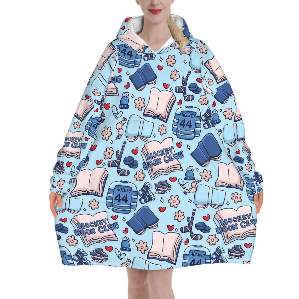 Cartoon hockey romance bookish blanket hoodie