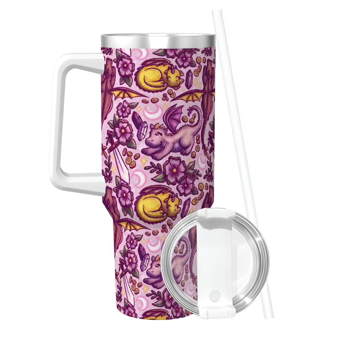 Dragons and swords bookish romantasy fantasy 40oz travel mug