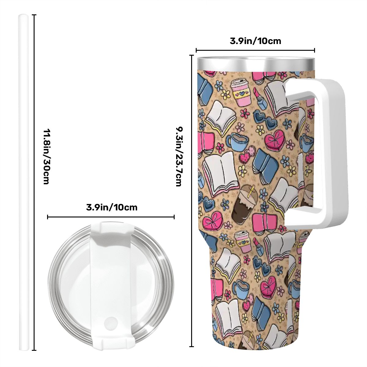 Beige books and coffee bookish 40oz travel mug