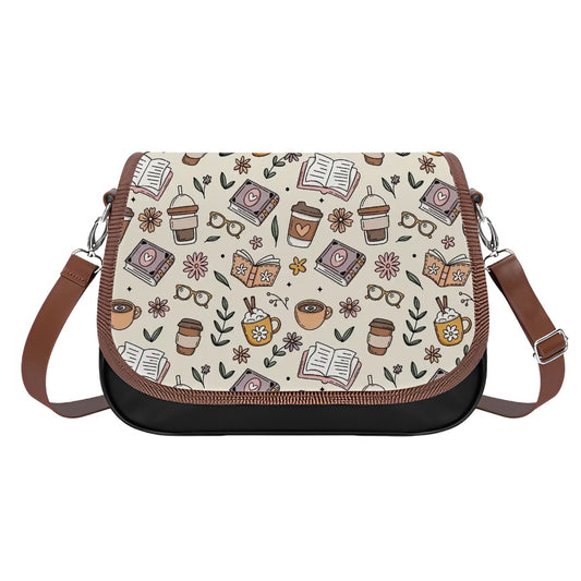 Book coffee and plants bookish vegan Leather Shoulder Bag handbag