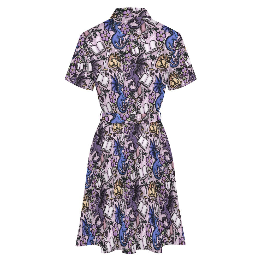 Lilac Book Dragon bookish shirt dress