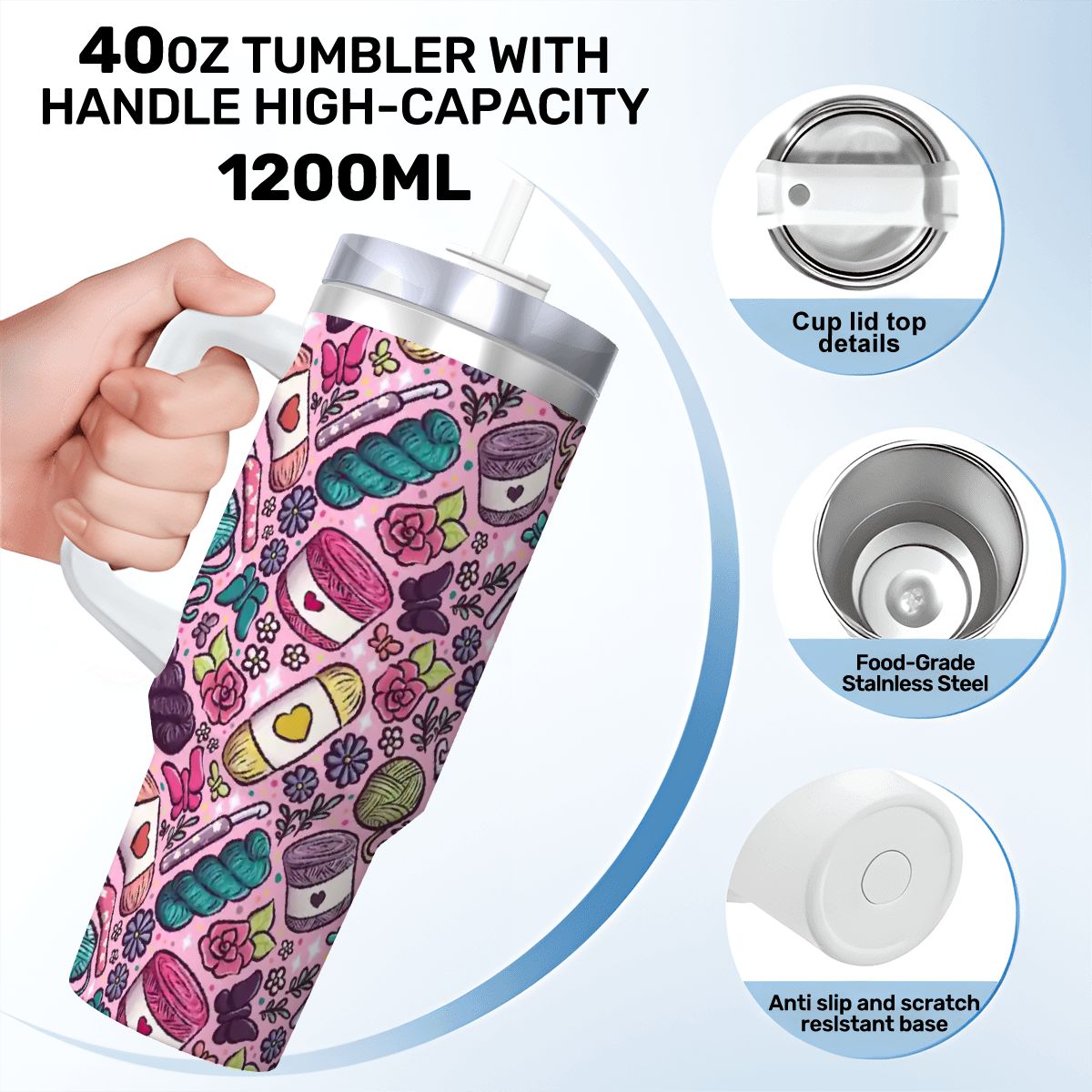 Crochet lover floral travel mug 40oz