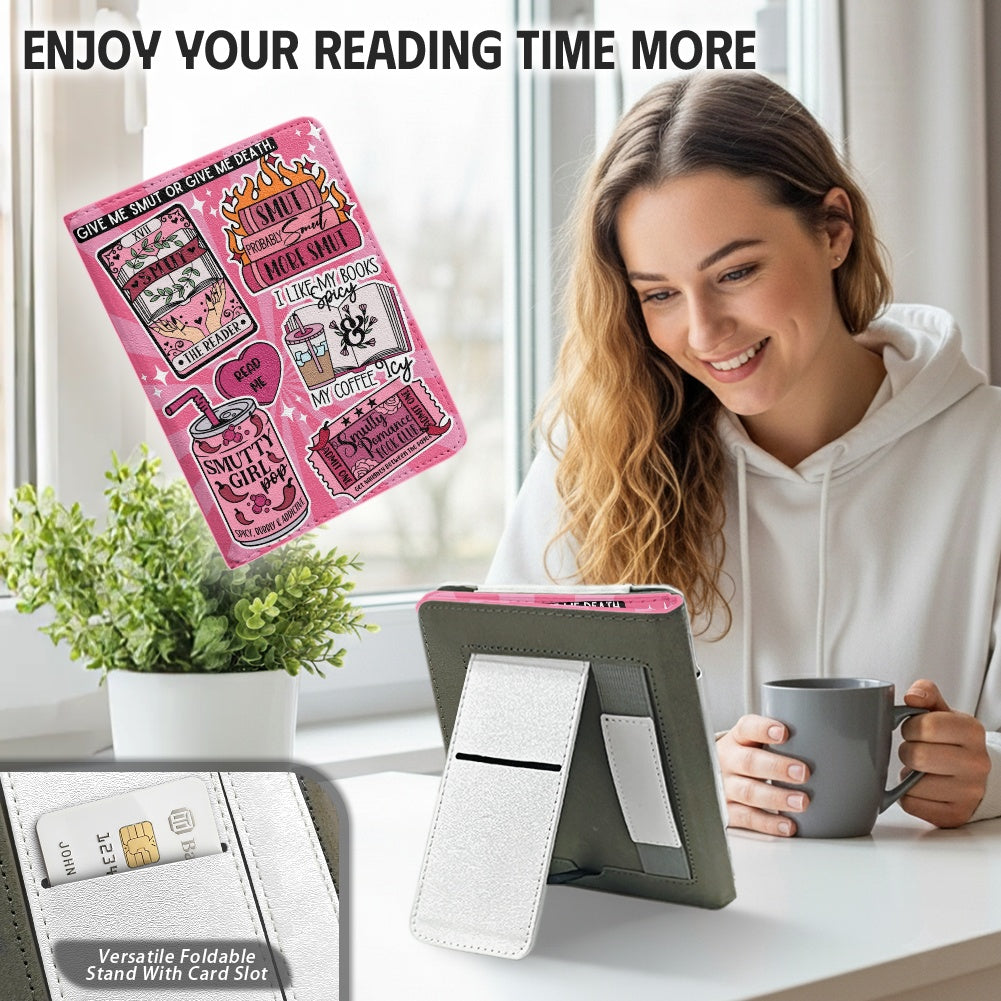 The smut reader sticker style PU cover for Kindle paperwhite 11th 12th generation wallet style e-reader case in vegan leather
