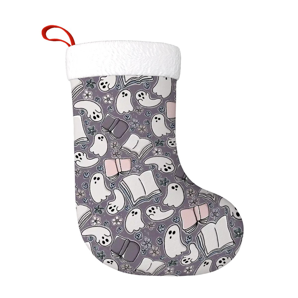 Cartoon book ghosts bookish christmas stocking