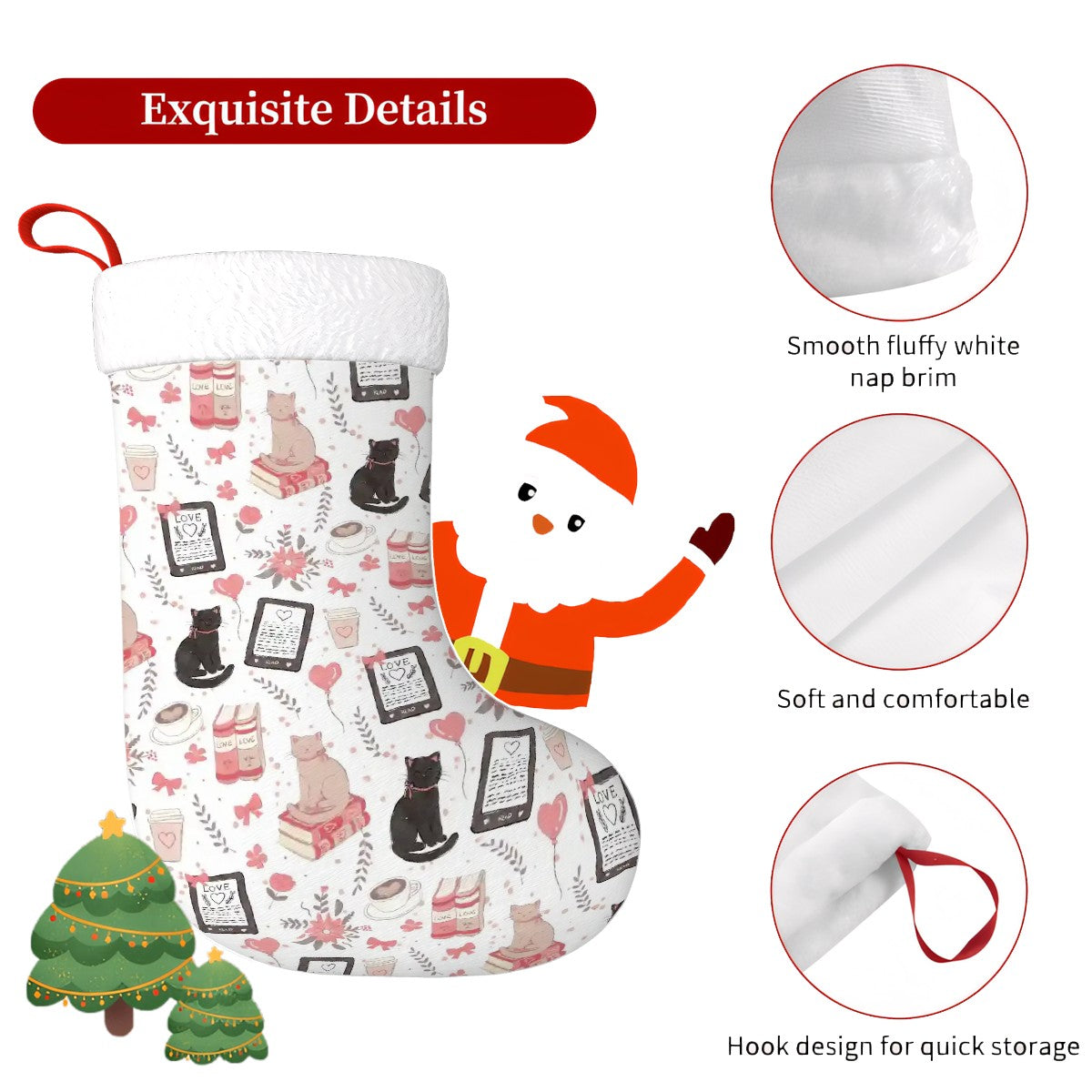 Love cats and e-readers bookish Plush Christmas Stockings
