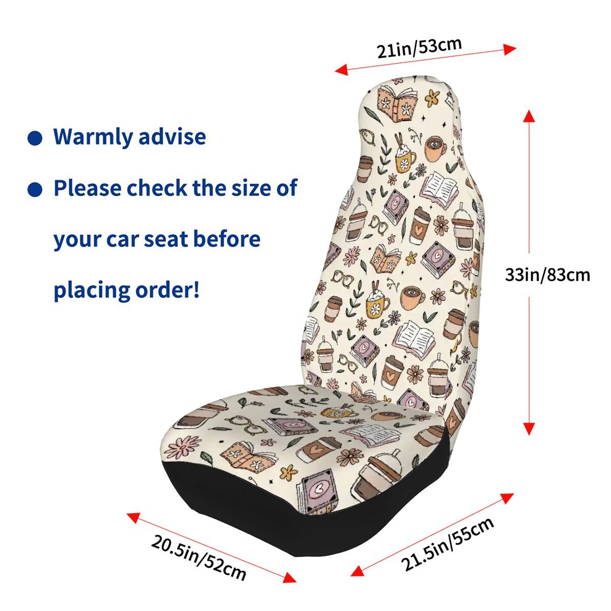 Beige books and coffee bookish Car Front Seat Covers