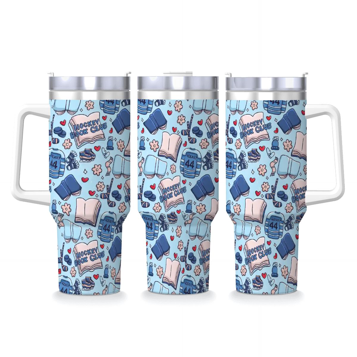 Catroon hockey romance bookish 40oz travel mug