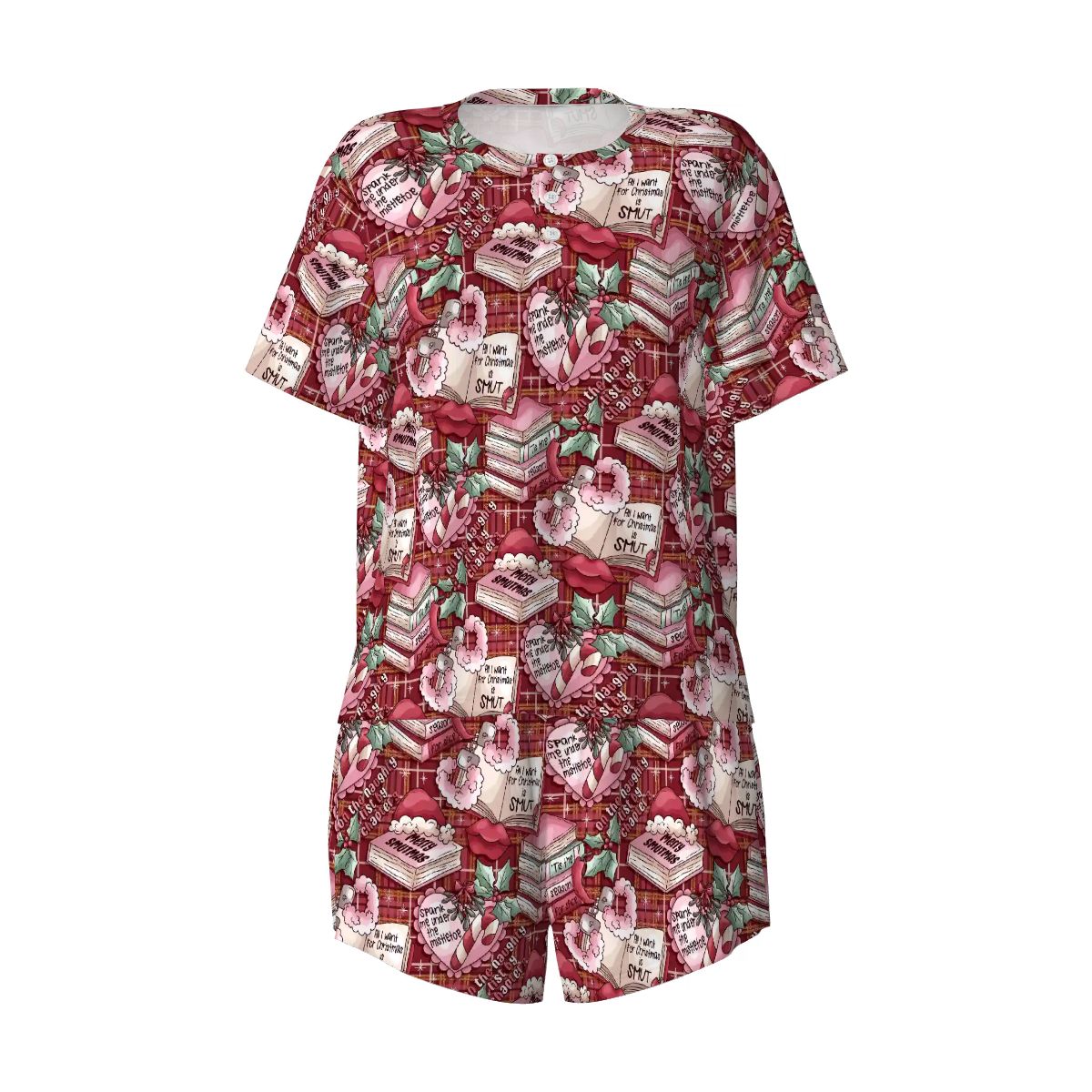 Merry Smutmas bookish pjs pyjamas Pajama Sets  Crew Neck Short Sleeve