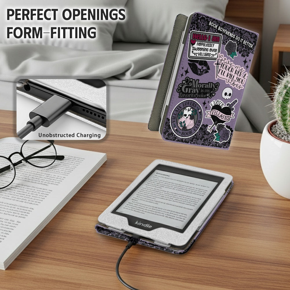 Villains sticker style PU cover for Kindle paperwhite 11th 12th gen vegan leather wallet style case
