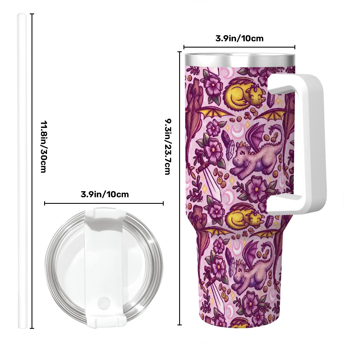 Dragons and swords bookish romantasy fantasy 40oz travel mug