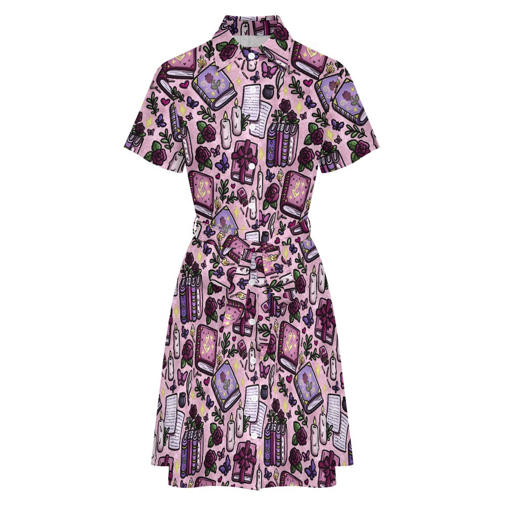 Pink Slow burn romance bookish shirt dress