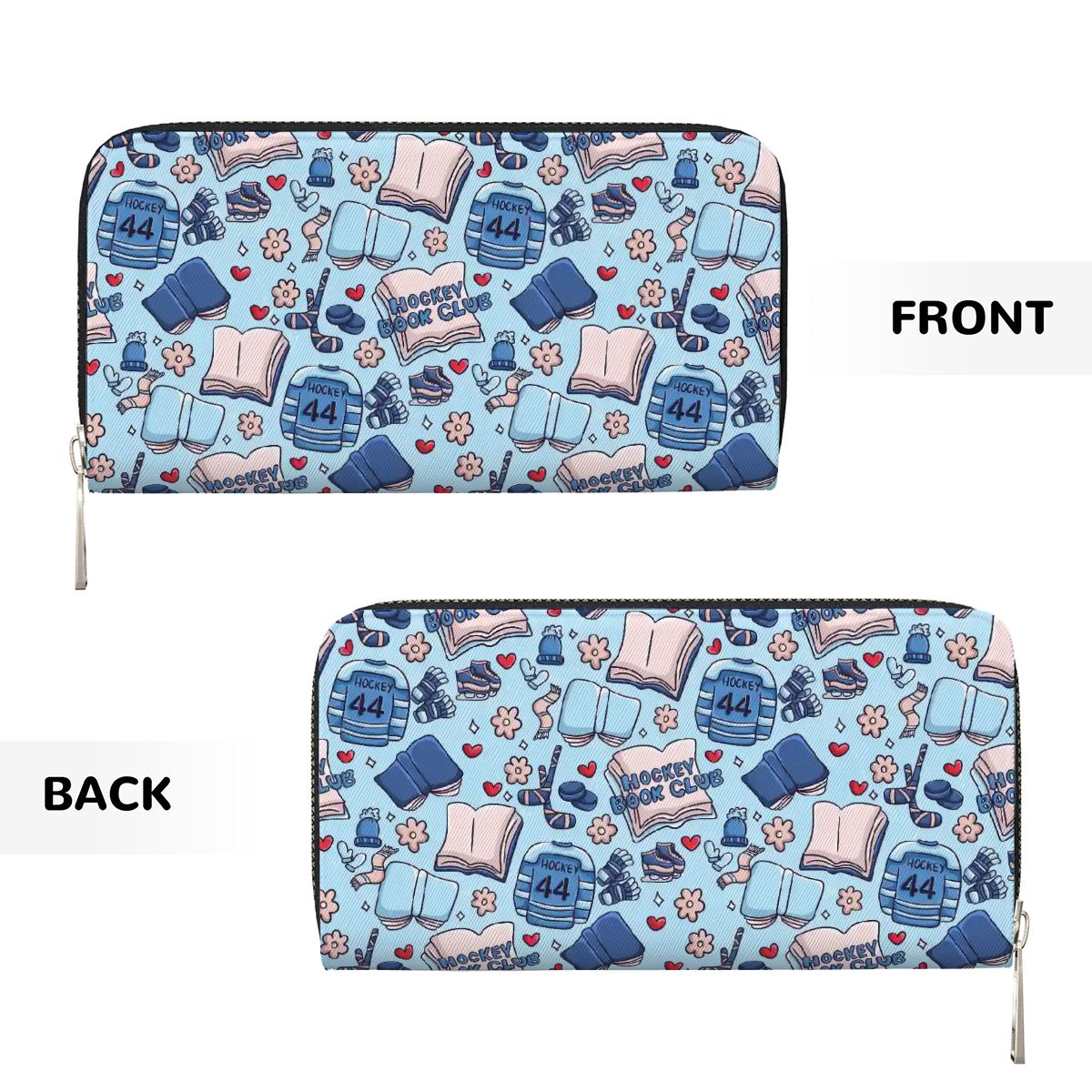 Cartoon hockey romance bookish vegan leather wallet purse