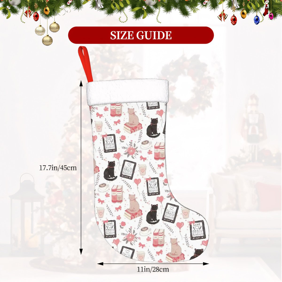 Love cats and e-readers bookish Plush Christmas Stockings