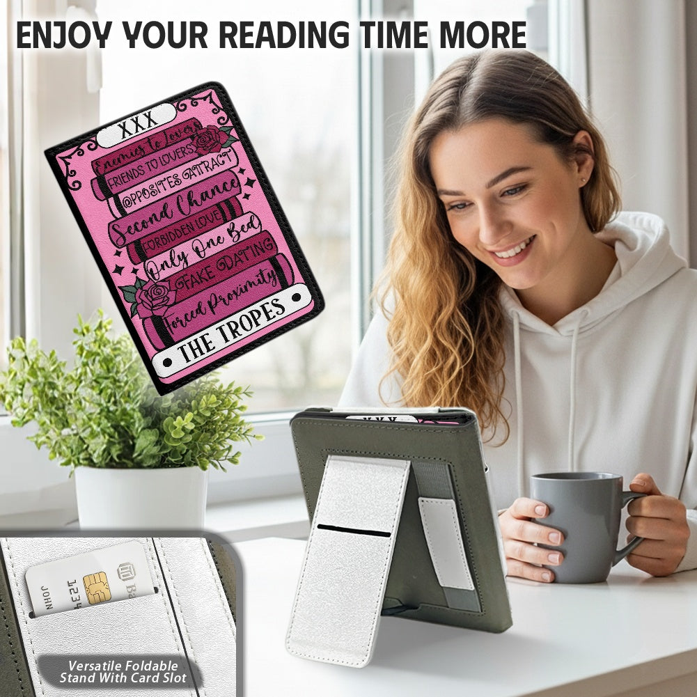 The romance tropes tarot style PU cover for Kindle paperwhite 11th 12th generation wallet style e-reader case in vegan leather