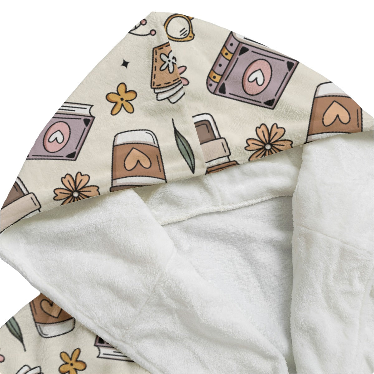 Books and coffee bookish All-Over Print Unisex Flannel Hooded bathrobe dressing gown robe