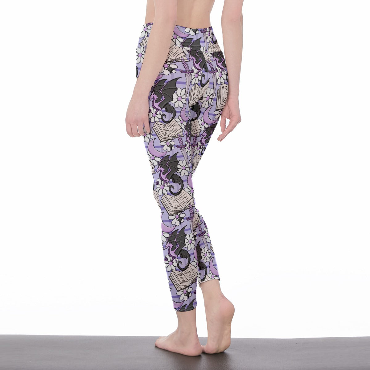 Lilac book dragons bookish All-Over Print Women's High Waist Leggings