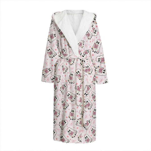 Reading bookish ghosts All-Over Print Unisex Flannel Hooded bathrobe dressing gown robe