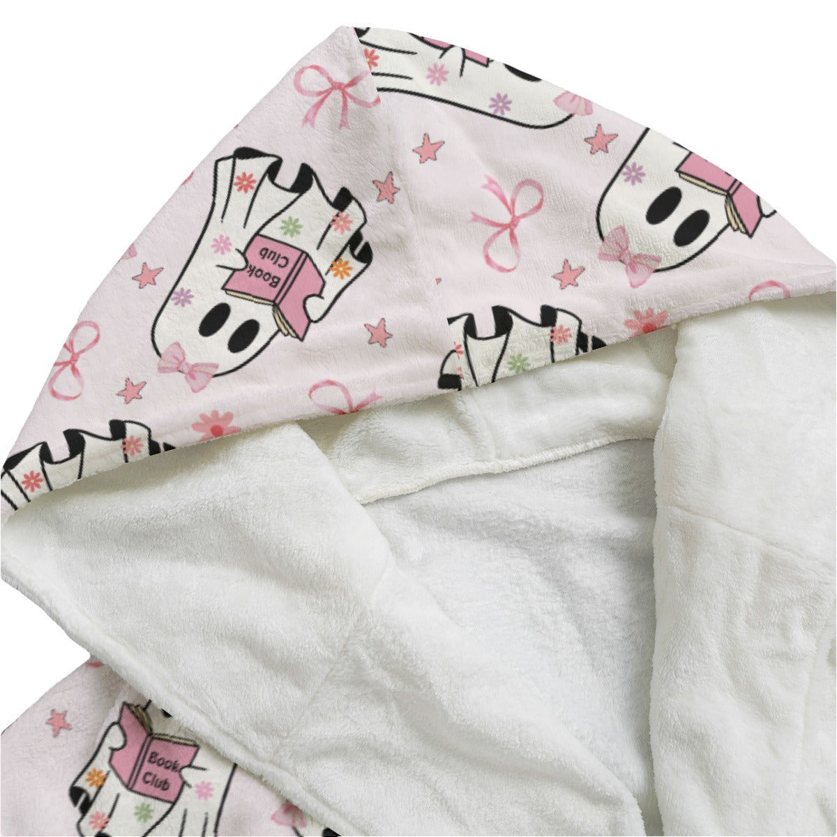 Reading bookish ghosts All-Over Print Unisex Flannel Hooded bathrobe dressing gown robe