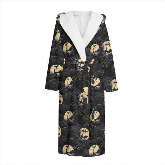 Dragons at night All-Over Print Unisex Flannel Hooded bathrobe dressing gown robe