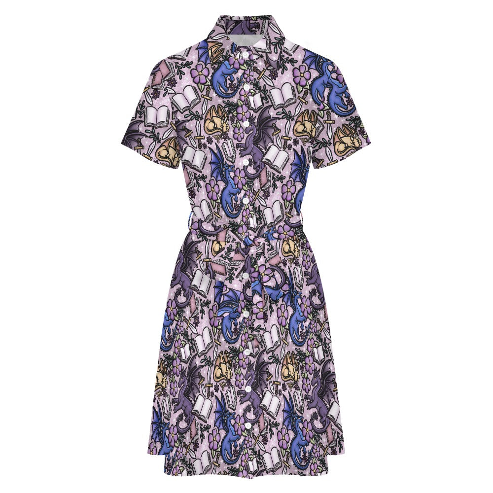 Lilac Book Dragon bookish shirt dress