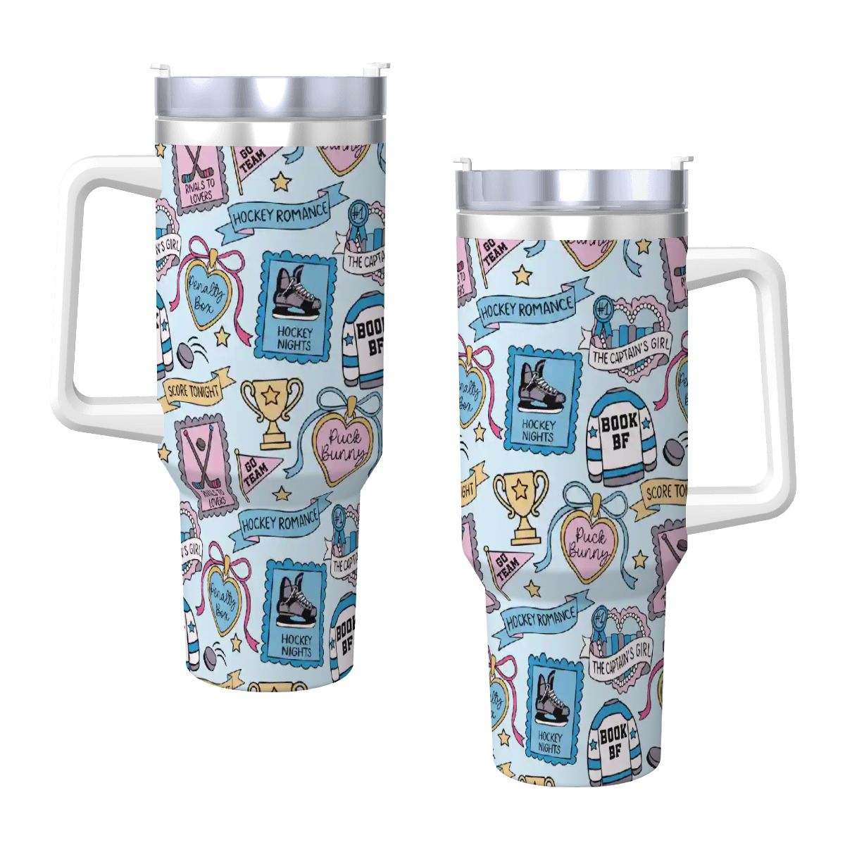 Hockey romance stamps booking 40oz travel mug