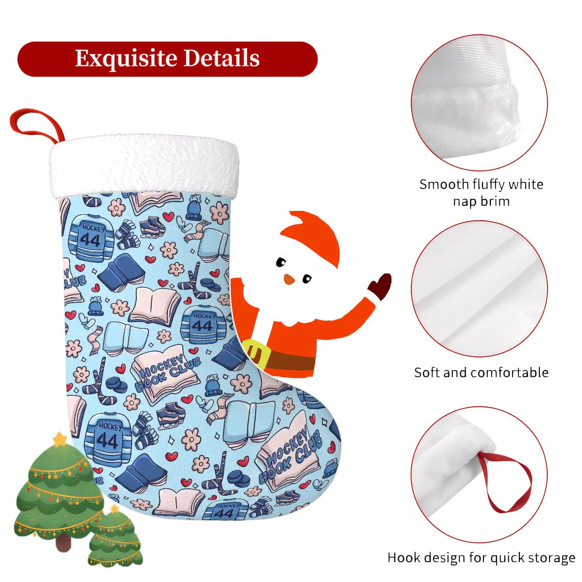 Cartoon hockey romance bookish christmas stocking