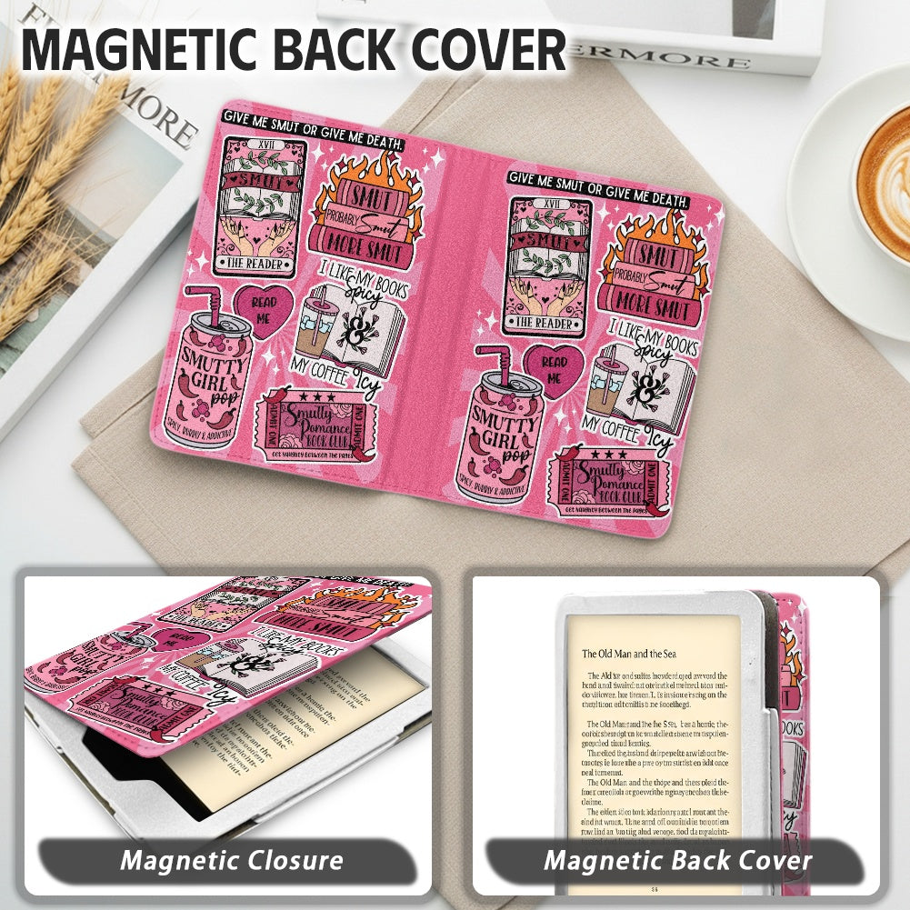 The smut reader sticker style PU cover for Kindle paperwhite 11th 12th generation wallet style e-reader case in vegan leather
