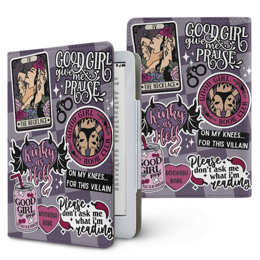 The Good Girl sticker style PU cover for Kindle paperwhite 11th 12th generation wallet style e-reader case in vegan leather