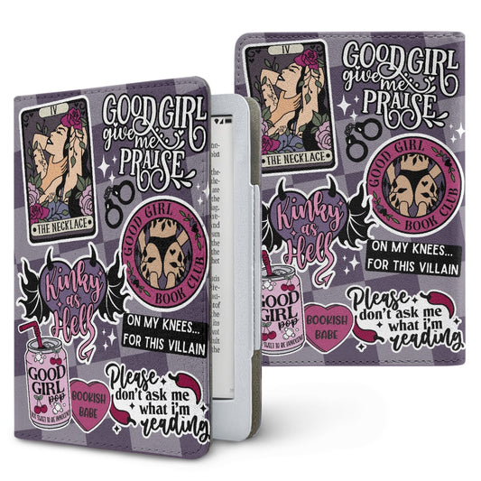 The Good Girl sticker style PU cover for Kindle paperwhite 11th 12th generation wallet style e-reader case in vegan leather