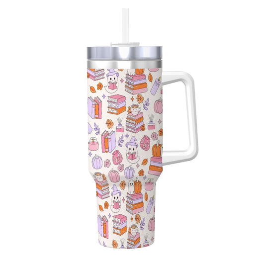 Books pumpkins and ghosts cute bookish travel mug 40oz