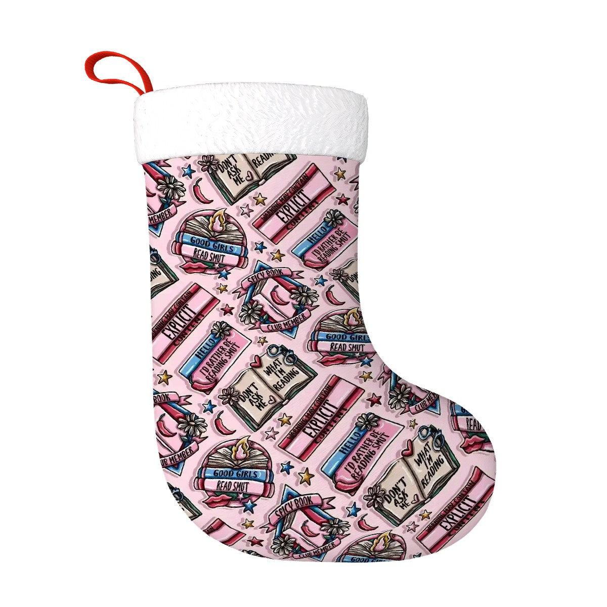 Bookish baby pink smutty tattoo style book lover Plush Christmas Stockings