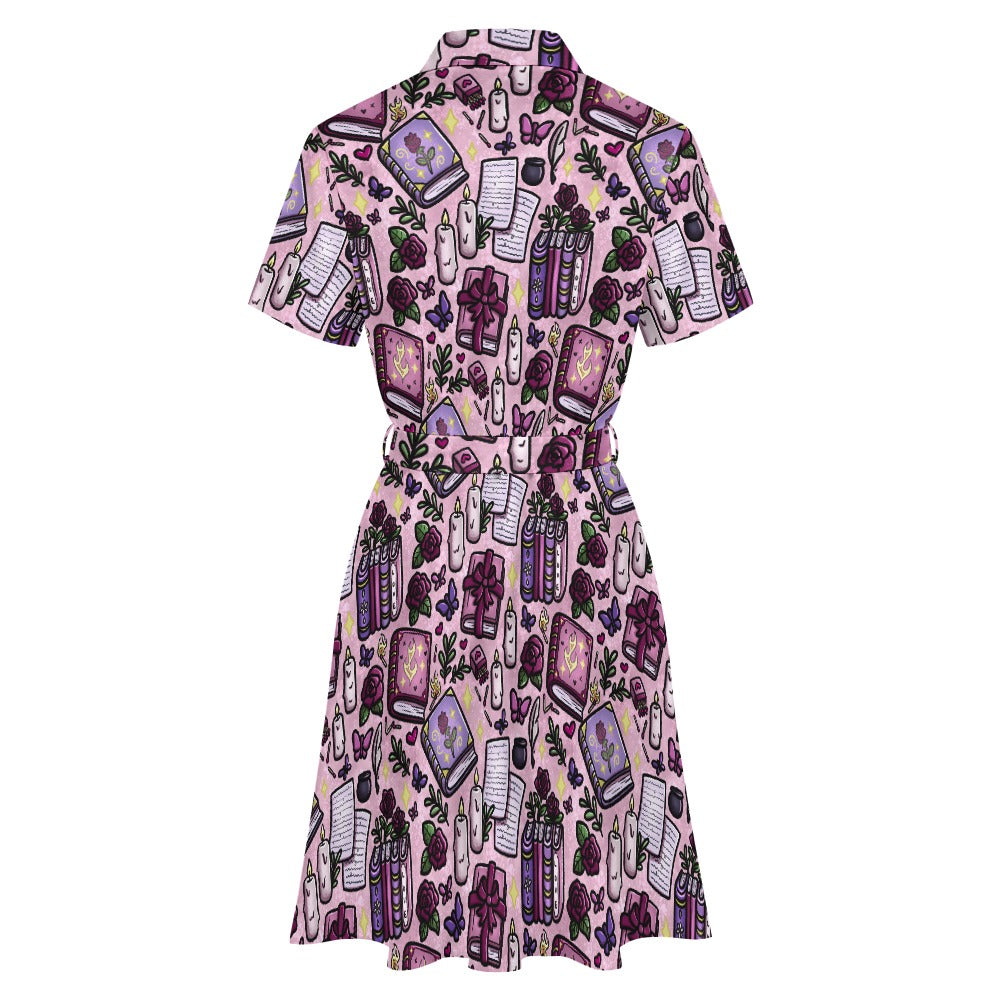 Pink Slow burn romance bookish shirt dress